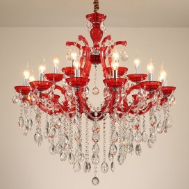 18 Light (12+6) 2 Tiers Red Candle Style Crystal Chandelier