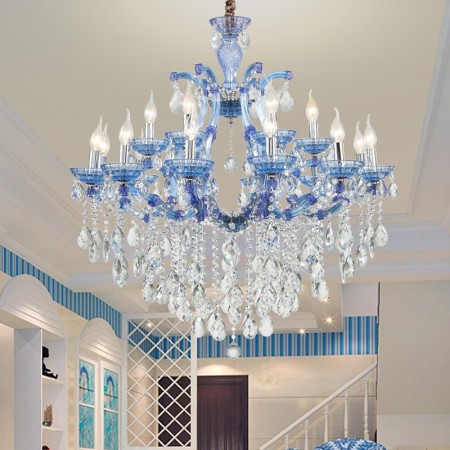 18 Light (12+6) 2 Tiers Blue Candle Style Crystal Chandelier