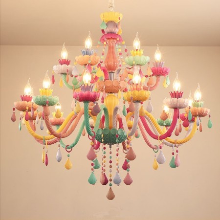 18 Light (12+6) 2 Tiers Multi Colours Macaron Kids Room Candle Style Crystal Chandelier