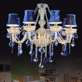 8 Light Gold Blue Candle Style Crystal Chandelier