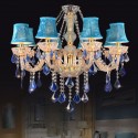 8 Light Gold Blue Candle Style Crystal Chandelier