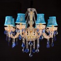 8 Light Gold Blue Candle Style Crystal Chandelier