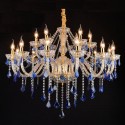 18 Light (12+6) 2 Tiers Gold Blue Candle Style Crystal Chandelier