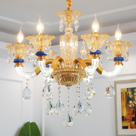 6 Light Champagne Candle Style Crystal Chandelier