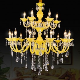 18 Light (12+6) 2 Tiers Yellow Candle Style Crystal Chandelier