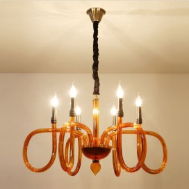 6 Light Amber Candle Style Crystal Chandelier