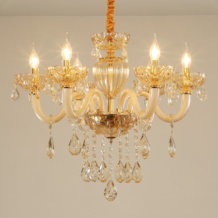 6 Light Champagne Candle Style Crystal Chandelier