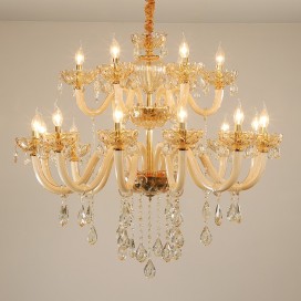 18 Light (12+6) 2 Tiers Champagne Candle Style Crystal Chandelier