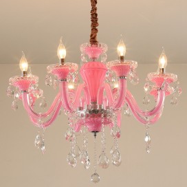 8 Light Pink Candle Style Crystal Chandelier