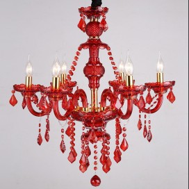 6 Light Red Candle Style Crystal Chandelier