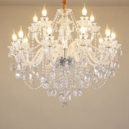 15 Light (10+5) 2 Tiers Clear Candle Style Crystal Chandelier