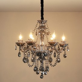 6 Light Gray Candle Style Crystal Chandelier