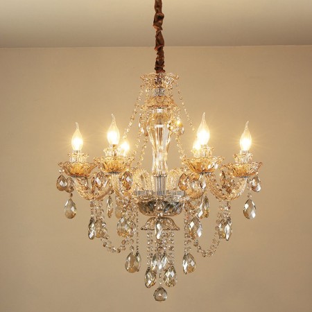 6 Light Cognac Colour Candle Style Crystal Chandelier