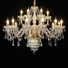 18 Light (12+6) One Tier Gold Candle Style Crystal Chandelier