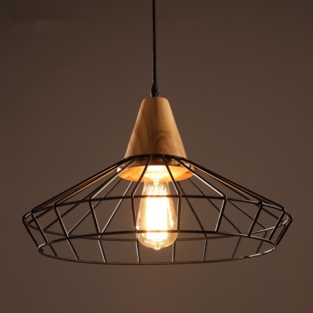 Vintage Metal Wooden Pendant Light