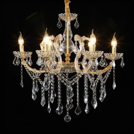 6 Light One Tier Gold Candle Style Crystal Chandelier