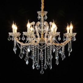 8 Light One Tier Gold Candle Style Crystal Chandelier