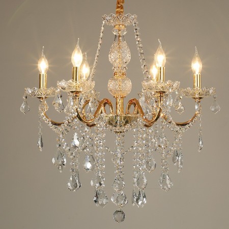 6 Light One Tier Gold Candle Style Crystal Chandelier