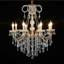 8 Light One Tier Gold Candle Style Crystal Chandelier