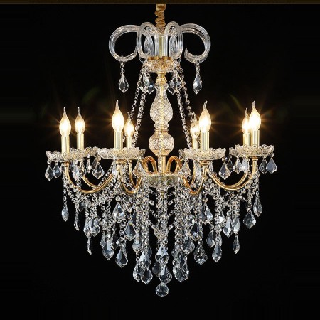 8 Light One Tier Gold Candle Style Crystal Chandelier