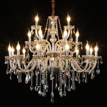 21 (3+6+12) Light Three Tiers Gold Candle Style Crystal Chandelier