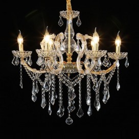 6 Light One Tier Gold Candle Style Crystal Chandelier