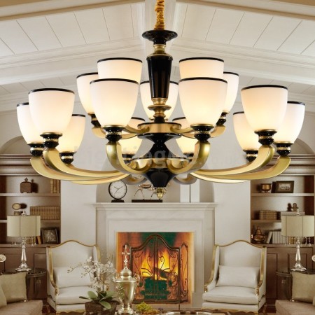 15 Light Retro Traditional Zinc Alloy Retro Chandelier with Glass Shade