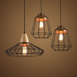 Country Metal Wooden Pendant Light