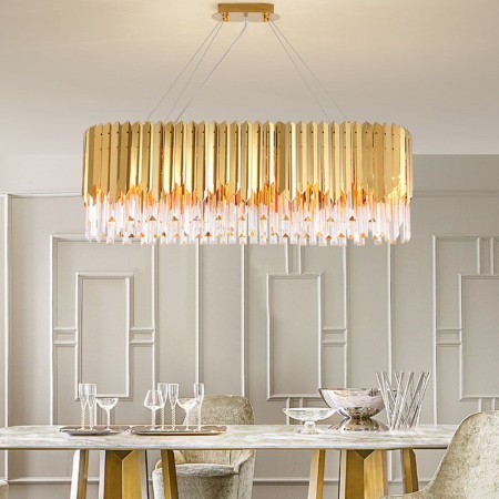 Golden Modern Glass Pendant Light Oval Shaped Ceiling Light Living