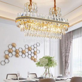 Modern Luxury Glass Pendant Lamp Oval Shaped Stainless Steel Chandelier Bedroom Living Room