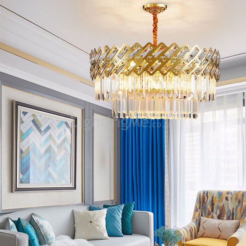 Gold Circular Stainless Steel Chandelier Modern Glass Pendant