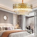 Gold Circular Stainless Steel Chandelier Modern Glass Pendant Light Living Room Bedroom