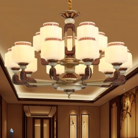 15 Light Retro Traditional Zinc Alloy Luxury Chandelier with Glass Shade