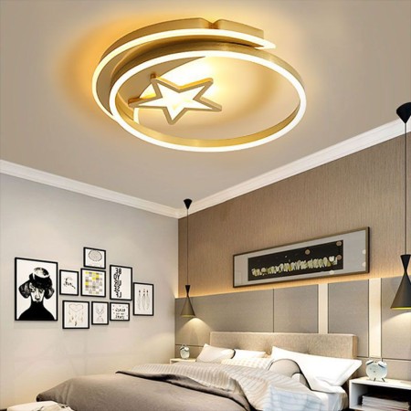 Moon Star Flush Mount Ceiling Light Gold Acrylic Light Fixture Bedroom Kids Room