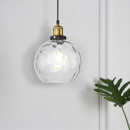 Contemporary Glass Pendant Light Round Water Pattern Glass Pendant Lamp Bedroom Living Room