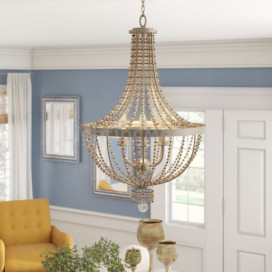 Retro Bead Pendant Lamp 6 Lights Beaded Chandelier Living Room Bedroom
