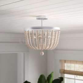 Country Wooden Beads Pendant Lamp 3 Lights Beaded Chandelier Bedroom Living Room