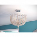 Country Wooden Beads Pendant Lamp 3 Lights Beaded Chandelier Bedroom Living Room