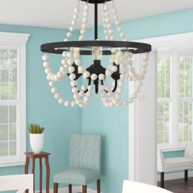 Retro Wooden Beads Pendant Lamp Beaded Chandelier Bedroom Living Room