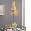 Vintage Wooden Beads Pendant Lamp 3 Lights Beaded Chandelier Bedroom Living Room