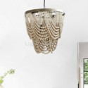 Vintage Wooden Beads Pendant Lamp 3 Lights Beaded Chandelier Bedroom Living Room