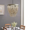 Vintage Wooden Beads Pendant Lamp 3 Lights Beaded Chandelier Bedroom Living Room