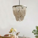 Vintage Wooden Beads Pendant Lamp 3 Lights Beaded Chandelier Bedroom Living Room