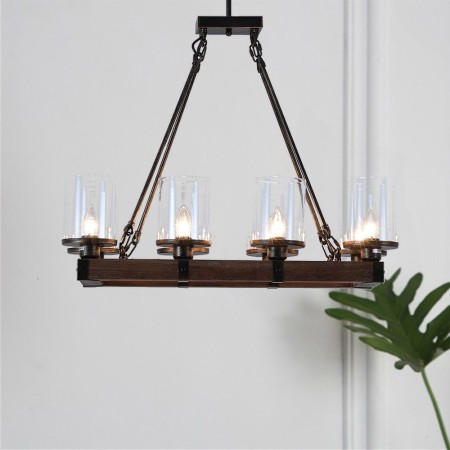 Vintage Wood+Iron Pendant Lamp 8 Lights Decor Light Fixture Bedroom Living Room