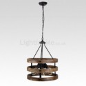 Retro Circular Wood Pendant Lamp 5 Light Cage Shade Light Fixture Living Room Kitchen