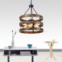 Retro Circular Wood Pendant Lamp 5 Light Cage Shade Light Fixture Living Room Kitchen