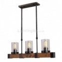 Retro Wood Pendant Lamp Glass Lampshade Industrial Light Fixture Living Room Office