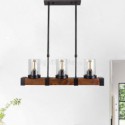 Retro Wood Pendant Lamp Glass Lampshade Industrial Light Fixture Living Room Office