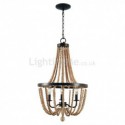 Vintage Wooden Beads Pendant Lamp 3 Lights Beaded Chandelier Bedroom Living Room