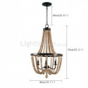 Vintage Wooden Beads Pendant Lamp 3 Lights Beaded Chandelier Bedroom Living Room